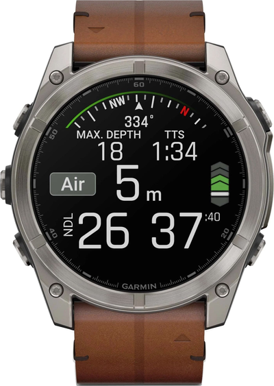 Часы Garmin Fenix 8 -51mm AMOLED Sapphire Bare Titanium / Black / Chestnut Leather Band