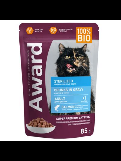AWARD (Эворд) Sterilized, влажный корм (пауч) для стерилизованных кошек лосось в соусе, 85 г