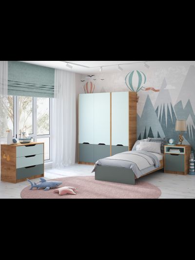 Rich КР-003 Кровать Дуб Крафт золотой - Мята/Сумеречный голубой