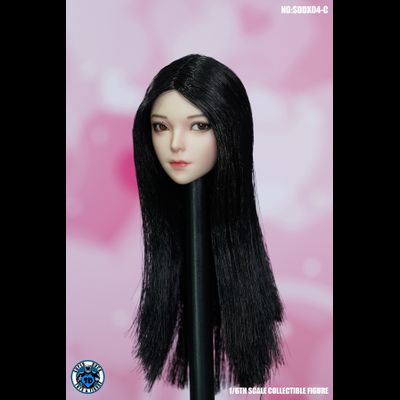 Женская голова (скульпт) с длинными волосами (черные) 1/6 scale  (SDDX04С) - SUPER DUCK