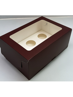 Коробка на 6 капкейков с прям. окном (шоколад), 235*160*100мм