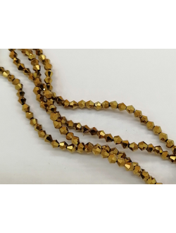 Бусины стеклянные граненые "Биконус", 3 мм, цвет золото с покрытием (608)