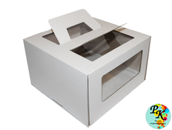 УПАКОВКА ДЛЯ ТОРТА УСИЛЕННАЯ ГОФРОКАРТОН С РУЧКАМИ И ОКНОМ  260*260*130 мм