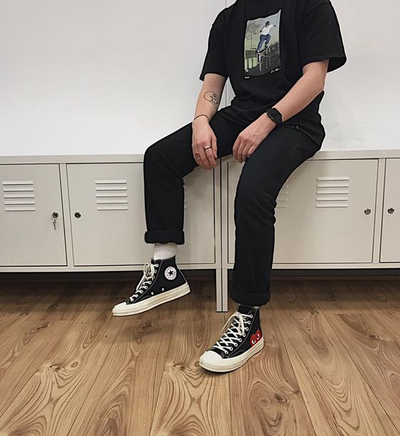 Кеды Converse Comme des Garcons Play (Конверс Ком де Гарсон) черные высокие
