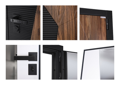 Стальная дверь   Сапсан с зеркалом (умная электронная дверная ручка с отпечатком пальца Smart lock T888 Черная)