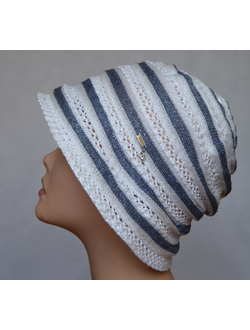 Шляпка клош летняя Vizio Италия 6055 P белая с синим фото