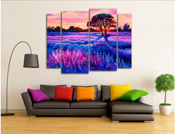 Модульная картина "Поля лаванды и дерево"