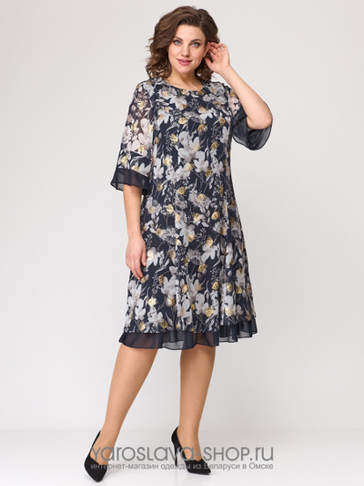 Женское шифоновое  платье в черном цвете с цветочным принтом