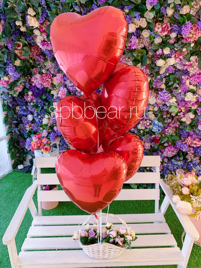 Фольгированные шары Сердца 5 штук красные
