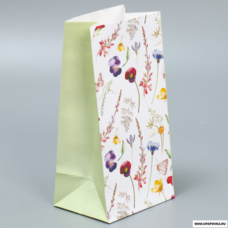 Пакет подарочный без ручек «Цветы» 10 x 19,5 x 7 см