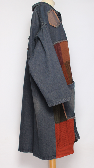 ПЛАТЬЕ-ЖАКЕТ БОХО джинсовое "Комбинированное" синее р.46-54