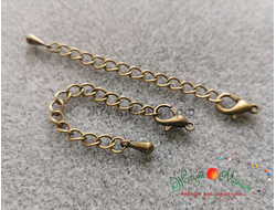 УДЛИНИТЕЛЬНАЯ ЦЕПОЧКА С ПОДВЕСКОЙ "КАПЕЛЬКА" И КАРАБИНОМ  - БРОНЗА