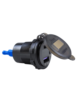 Гнездо зарядное, USB+Type C + вольтметр + кнопка включения