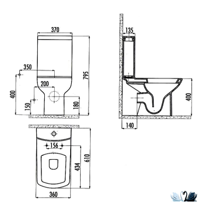 Унитаз с биде Creavit LARA LR310-00CB00E-0000 с бачком LR410-00CB00E-0000, Напольный