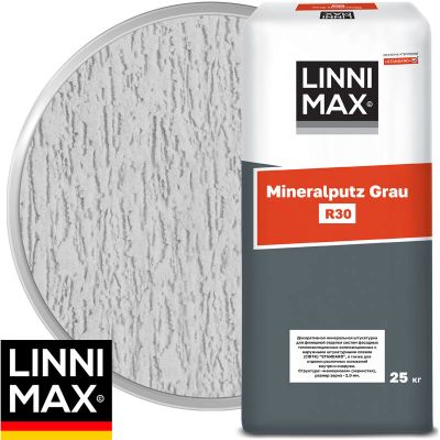 Минеральная декоративная штукатурка LINNIMAX Mineralputz Grau R30 Серая Короед 3 мм 25 кг