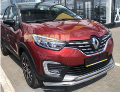 Защита переднего бампера двойная с подгибами d60/42 для Renault Kaptur (2020-...)