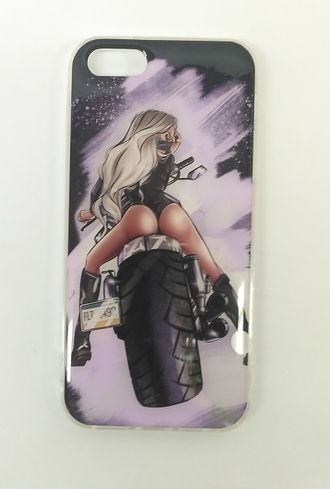 Защитная крышка силиконовая iPhone 5/5S, девушка на мотоцикле