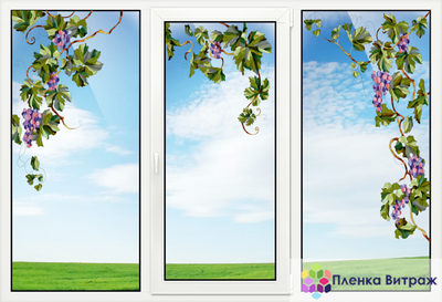 Витражная пленка виноград ,витражная пленка самоклеющаяся с рисунком под заказ, виноградная лоза