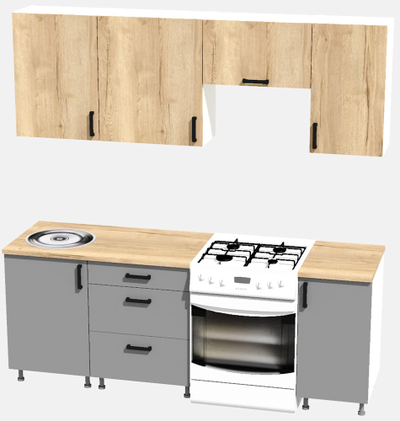 Кухня Эконом 1,5 метра (1100х400) Цвет: Дуб Вотан/Базальт