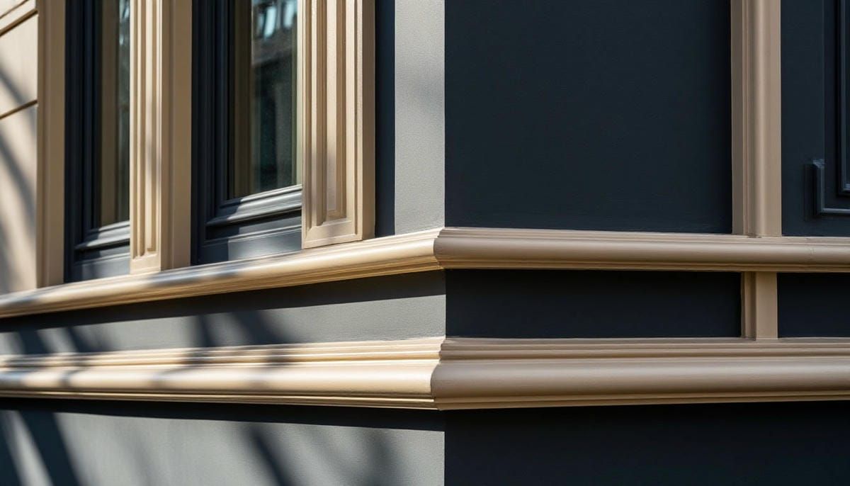 Акцентный дизайн фасада: использование контрастных цветов для выделения оконных групп.