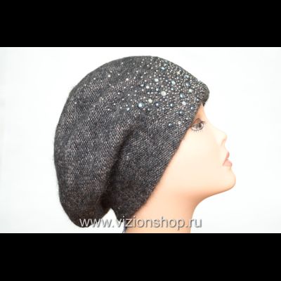 Вязаный женский берет 2019  Vizio Италия 6110 коричнево - розовый