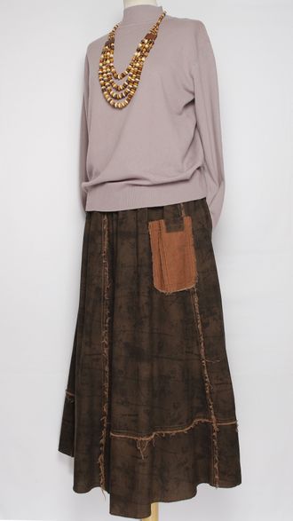 ЮБКА "Веточки винтажная"  коричневая до р.52