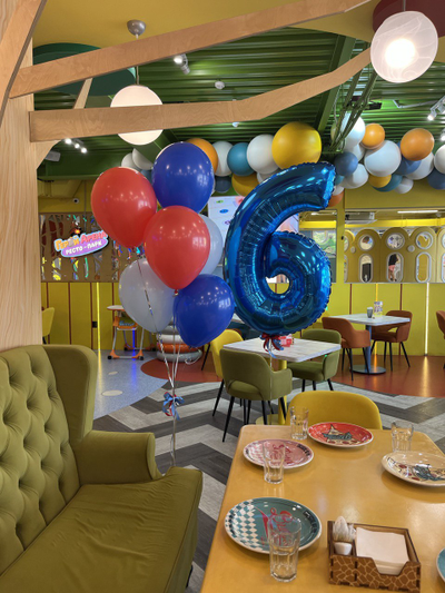 Цифра и фонтан из 6 шаров