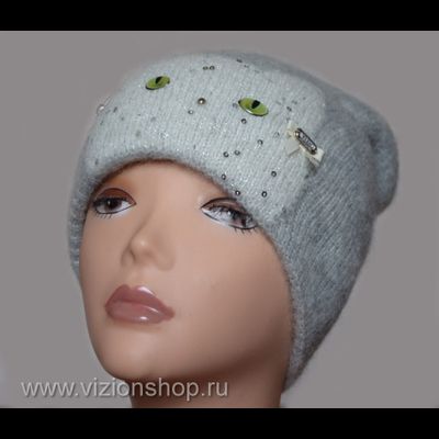 Шапка с кошкой женская вязаная Италия Vizio 6167 CL серая