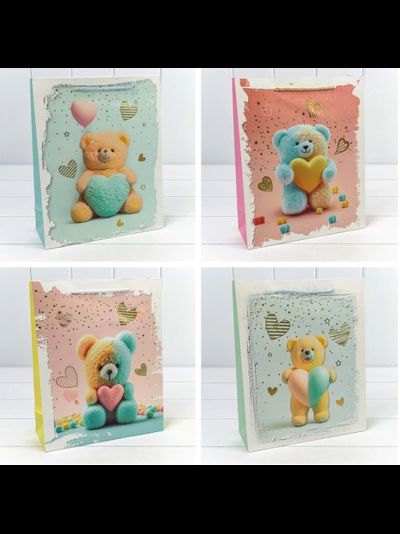 Пакет подарочный &quot;Мишки&quot; (микс), 26*32*10см