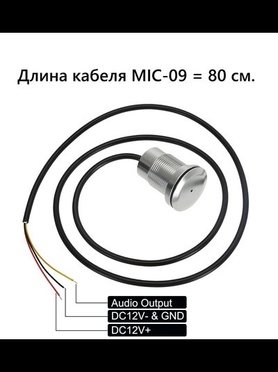 MIC-09. Вандалостойкий всепогодный конденсаторный микрофон для систем видеонаблюдения (-25 до +70 Гр. С)  с защитой IP67