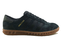 Adidas Hamburg Suede Черные с коричневой подошвой (41-45) Арт.009М