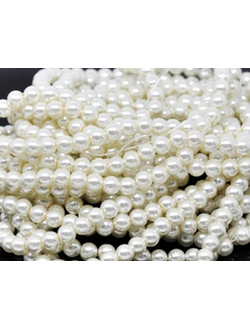 Бусины стеклянные под жемчуг 4 мм на нити, цвет молочный