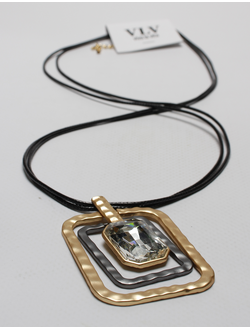 Подвеска "Прямоугольники и большой камень" золото и тёмный металл