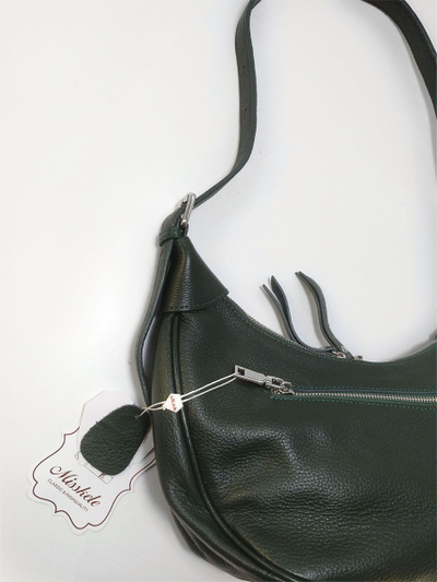 (АРТИКУЛ: 10099/1) СУМКА ЖЕНСКАЯ, НЕБОЛЬШАЯ, НАТУРАЛЬНАЯ КОЖА, ТЕМНО-ЗЕЛЕНАЯ, С ПЛЕЧЕВЫМ РЕМНЕМ