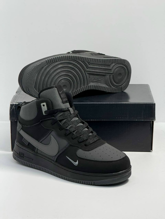 Nike Air Force 1 Mid Grey Black  Зимние