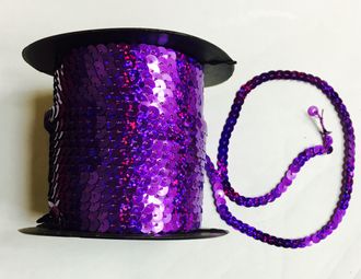 Пайетки на бобине металлизированные 6 мм, цвет фиолетовый, цена за 1 метр