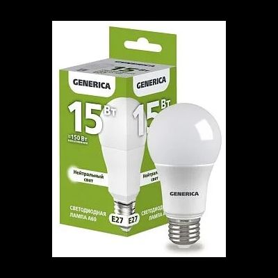 Лампа светодиодная груша E27 15Вт 230В холодный свет Generica