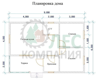 Одноэтажный дом из бруса 6x9 с террасой