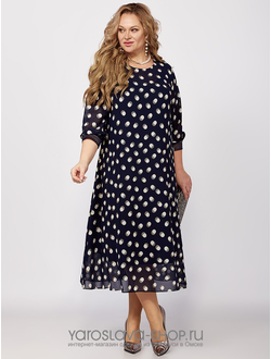 Модель: A-3946.Шифоновое платье А-силуэта в синем цвете