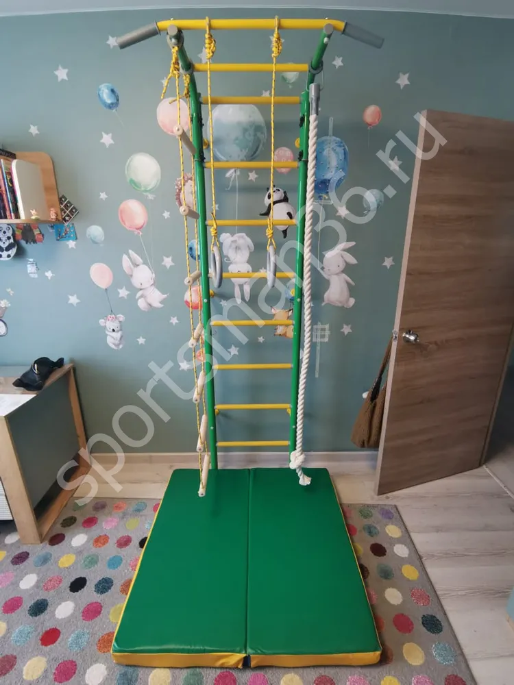 ДСК-12.С "Атлет-2", ступеньки ПВХ, цвет зеленый, Мат гимнастический сине-жёлто-зелёный 1,0х1,0х0,1 м складной