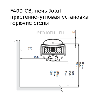 Установка печи Jotul F400 SE BBE пристенно в угол, горючие стены , какие отступы