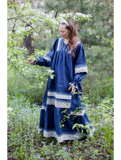 Русское барокко - Синий лён с кружевом