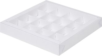 Коробка для 16 конфет с проз. кр. (белая), 200*200*30мм