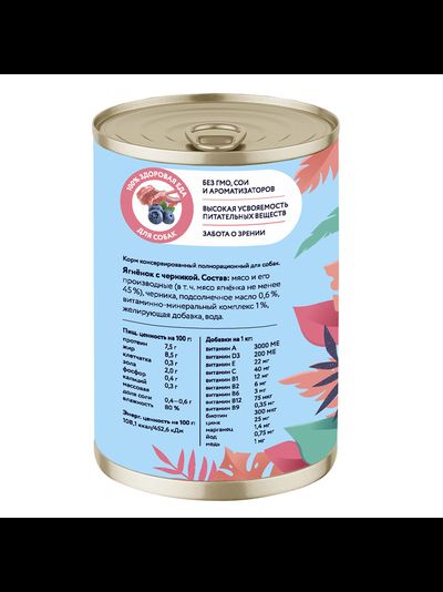 Florida (Флорида) влажный корм (консерва) для собак ягнёнок с черникой, 400 г