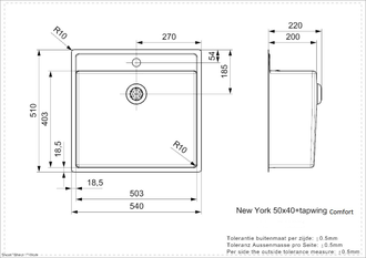 Мойка Reginox New York L 50x40 tapwing Comfort matt