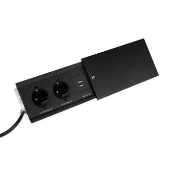 Розетка встраиваемая в стол, для кухни и офиса ST-02-20, черный, 2 EURO розетки, 2 USB