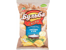 Бульба chips со вкусом Сметаны и лука, из сырого картофеля, в упаковке 75 гр
