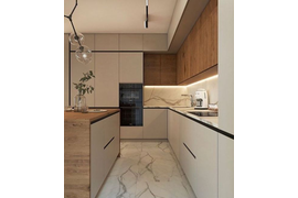 Кухня угловая 2 уровня с островом, 3000*3800. Материал фасадов МДФ+ЛДСП. Срок изготовления от 30 рабочих дней. Цена на момент изготовления 240000 руб