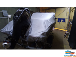 Транспортировочный тент Волжанка 46 с леерами на носу - стекло и дуги тента от Лодка44