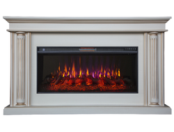 Линейный электрокамин Элеганс бежевый с золотой патиной с очагом FreeSpace 40 LED FX QZ